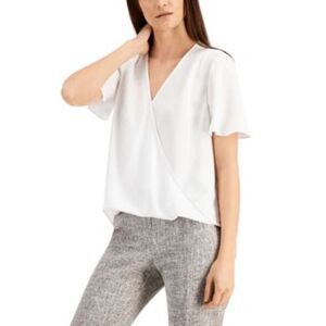 Alfani Women's Flutter Sleeve Surplice Blouse - Brilliant White S